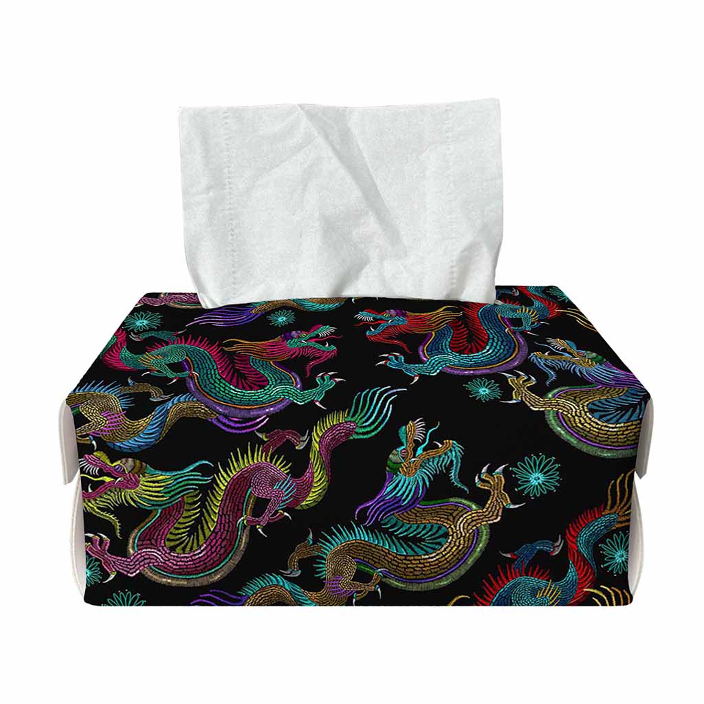 Chinese Dragon Pattern Print Rectangle Tissue Box Cover