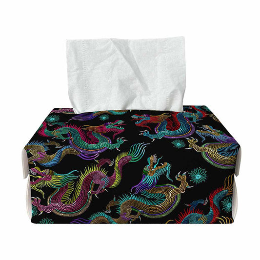 Chinese Dragon Pattern Print Rectangle Tissue Box Cover