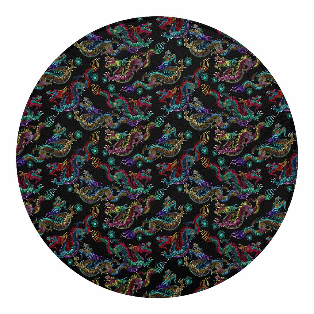 Chinese Dragon Pattern Print Round Blanket
