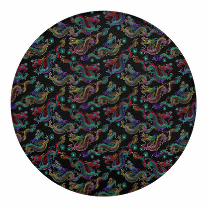 Chinese Dragon Pattern Print Round Blanket