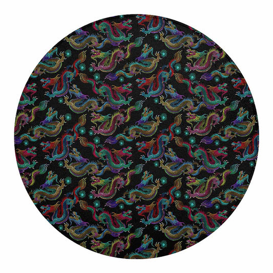 Chinese Dragon Pattern Print Round Blanket