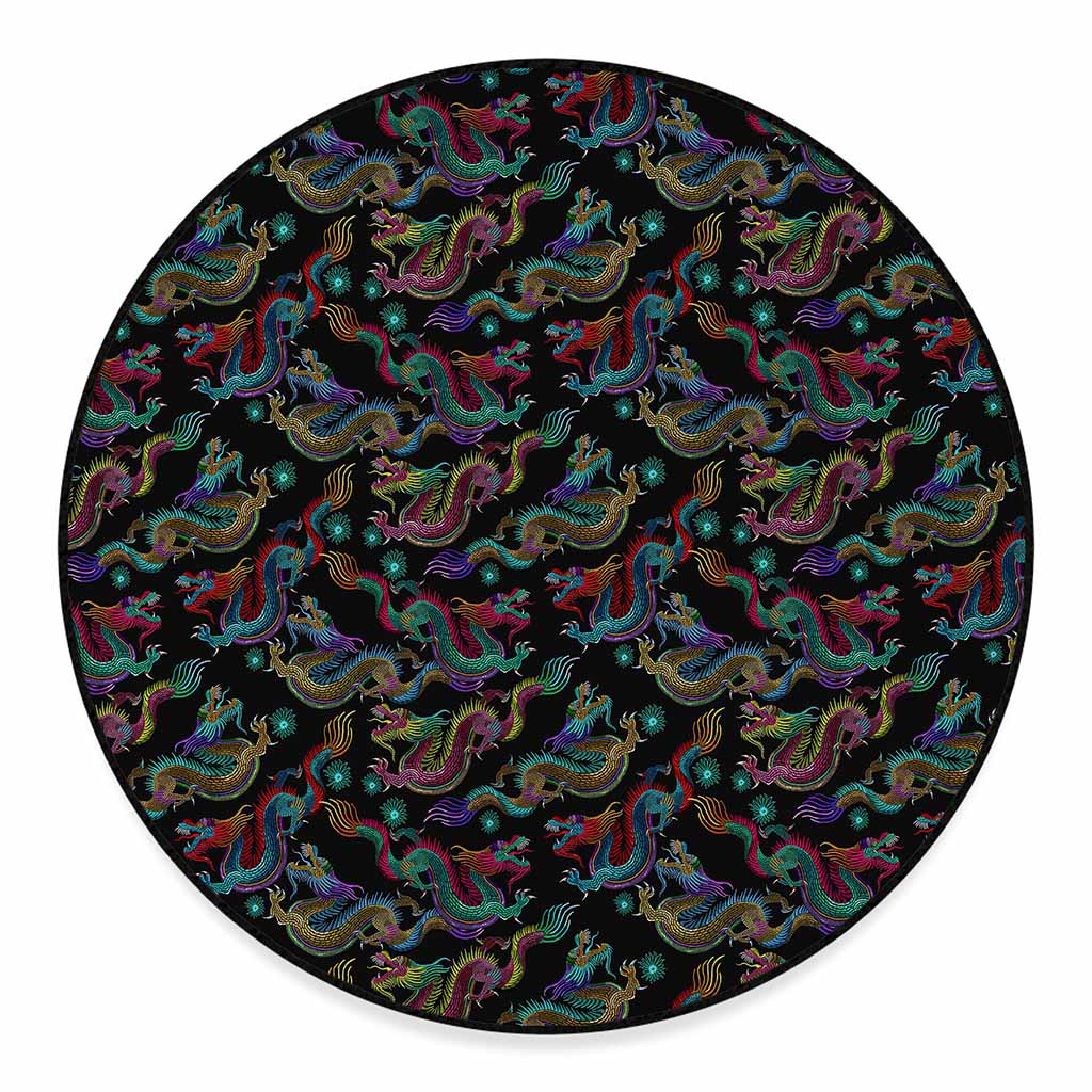 Chinese Dragon Pattern Print Round Floor Mat