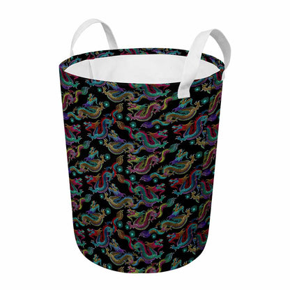 Chinese Dragon Pattern Print Round Laundry Basket