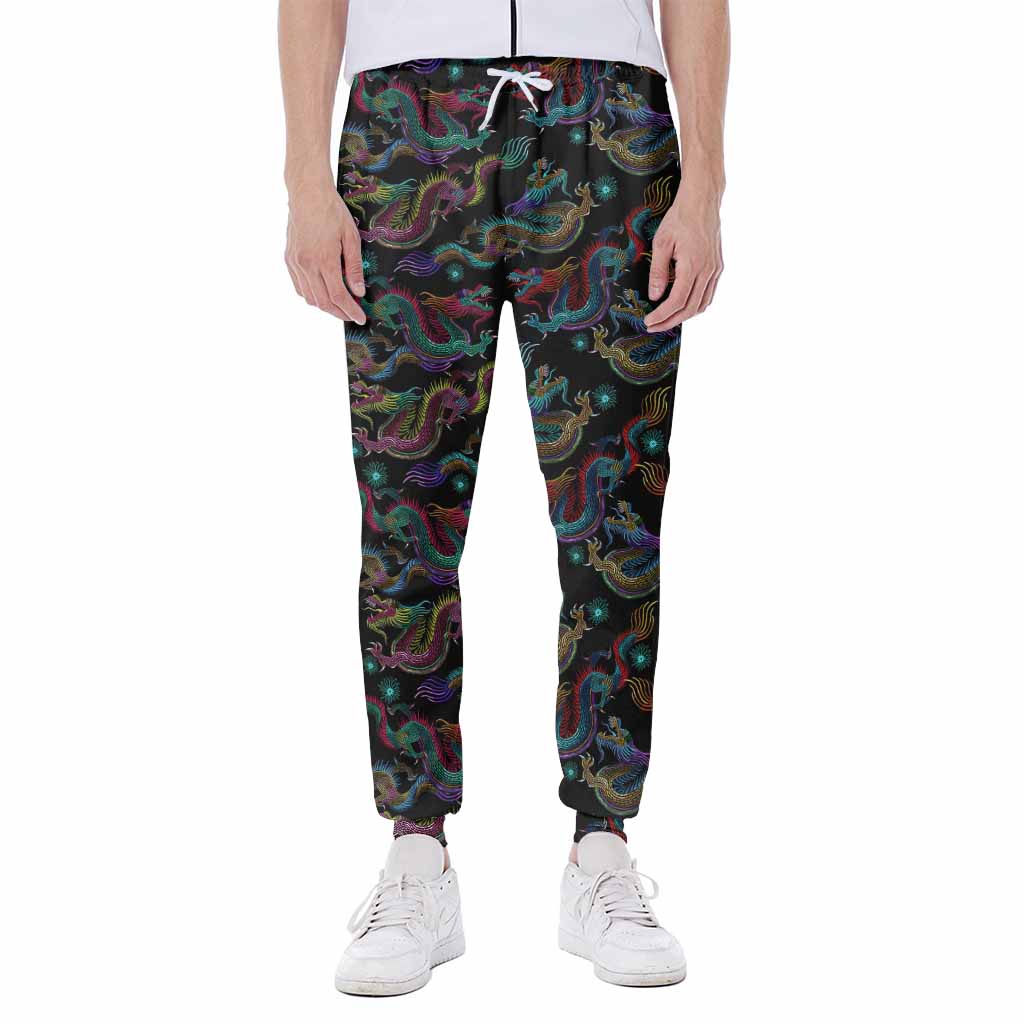 Chinese Dragon Pattern Print Scuba Joggers