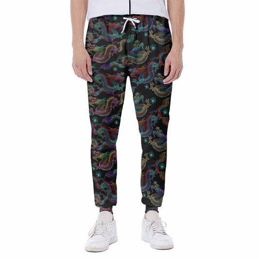 Chinese Dragon Pattern Print Scuba Joggers