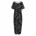 Chinese Dragon Pattern Print Short Sleeve Long Nightdress
