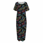 Chinese Dragon Pattern Print Short Sleeve Long Nightdress