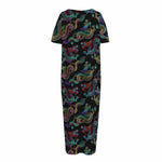 Chinese Dragon Pattern Print Short Sleeve Long Nightdress