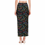 Chinese Dragon Pattern Print Side Slit Maxi Skirt