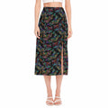 Chinese Dragon Pattern Print Side Slit Midi Skirt