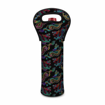 Chinese Dragon Pattern Print Single Neoprene Wine Tote