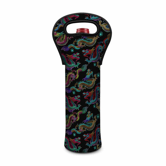Chinese Dragon Pattern Print Single Neoprene Wine Tote