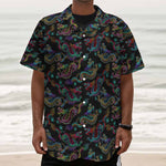 Chinese Dragon Pattern Print Textured Short Sleeve Shirt