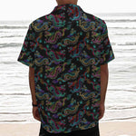 Chinese Dragon Pattern Print Textured Short Sleeve Shirt