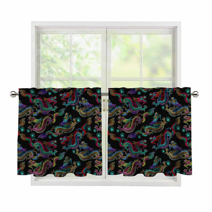 Chinese Dragon Pattern Print Tier Curtains