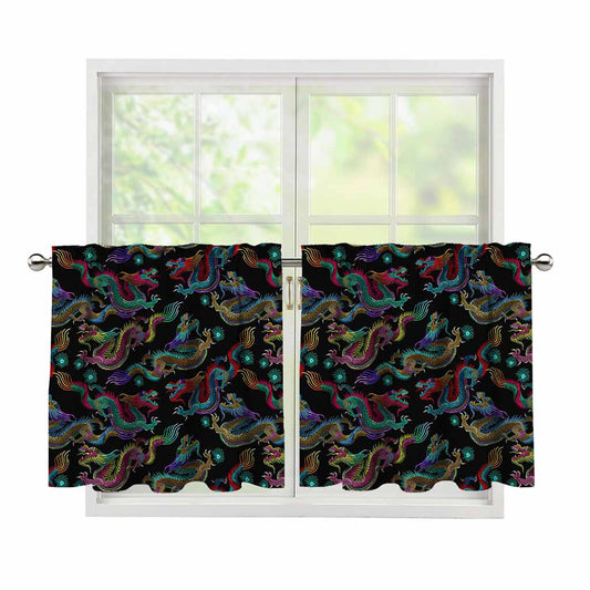 Chinese Dragon Pattern Print Tier Curtains