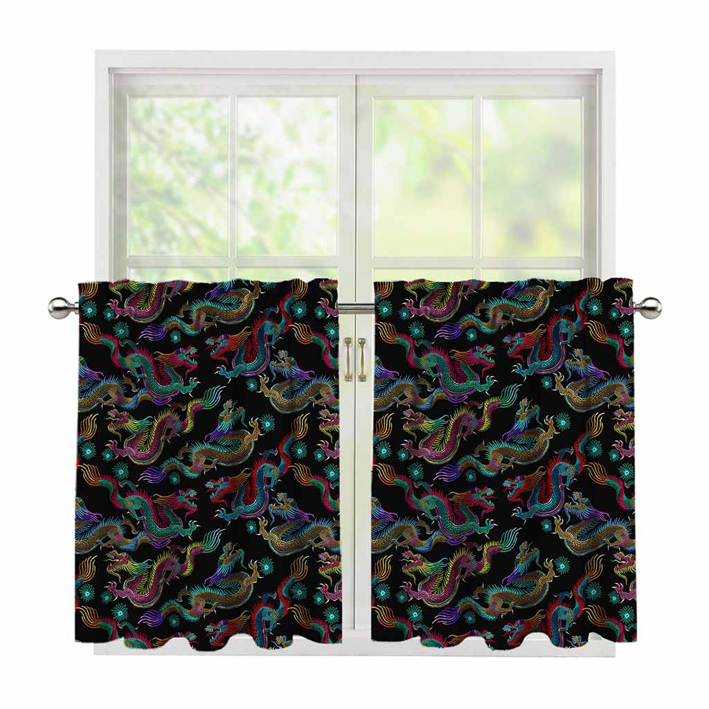 Chinese Dragon Pattern Print Tier Curtains