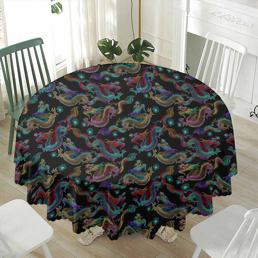 Chinese Dragon Pattern Print Waterproof Round Tablecloth