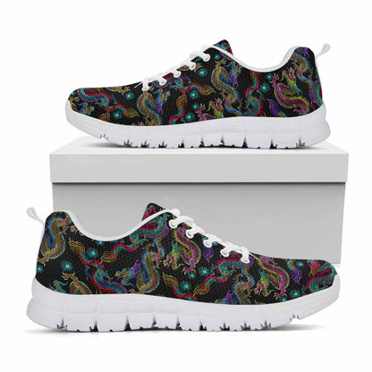 Chinese Dragon Pattern Print White Running Shoes