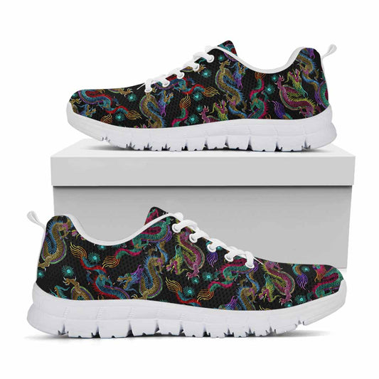 Chinese Dragon Pattern Print White Running Shoes