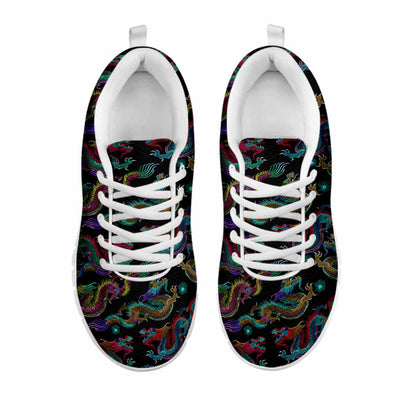 Chinese Dragon Pattern Print White Running Shoes