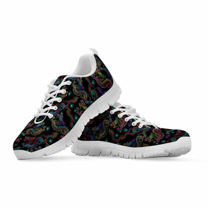 Chinese Dragon Pattern Print White Running Shoes