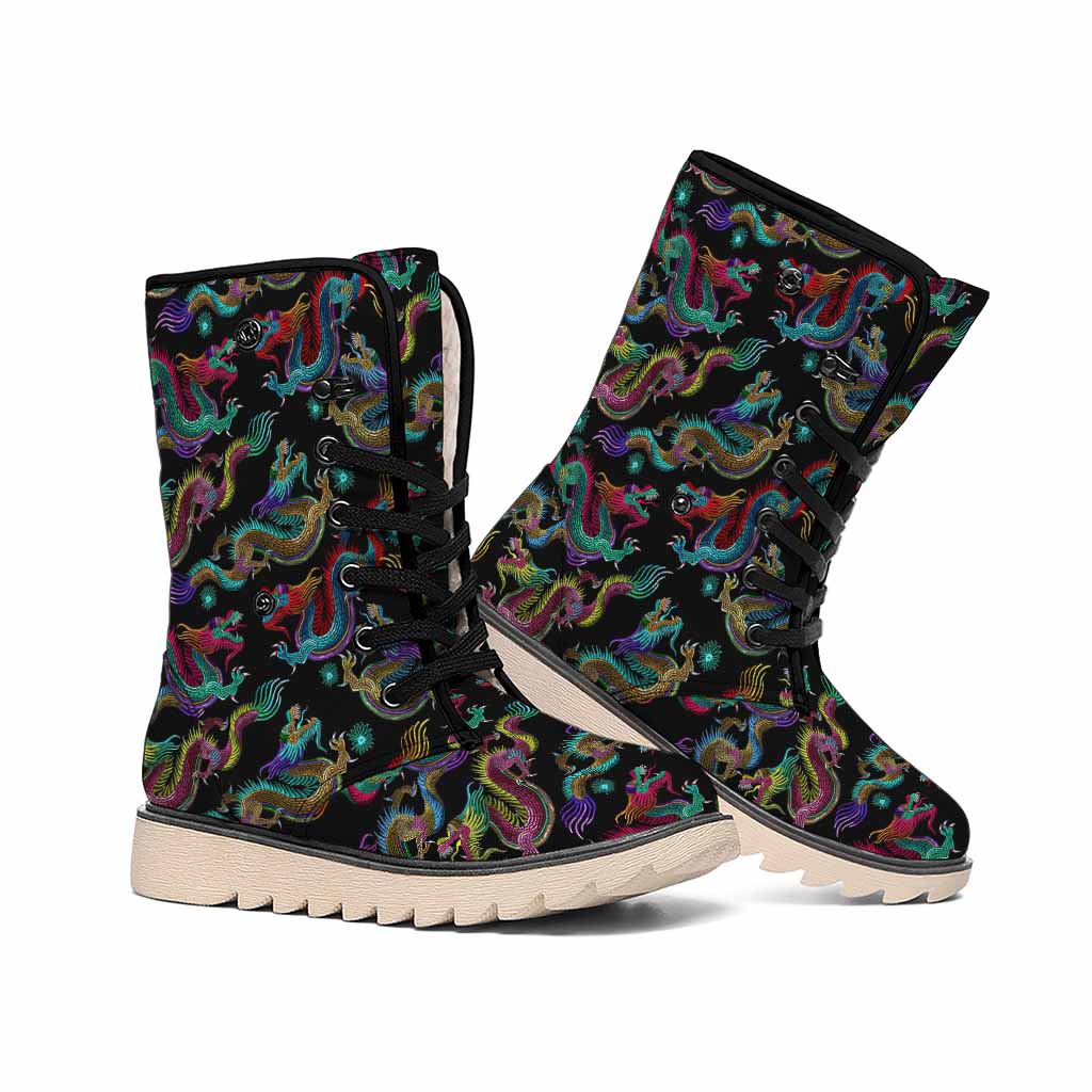 Chinese Dragon Pattern Print Winter Boots