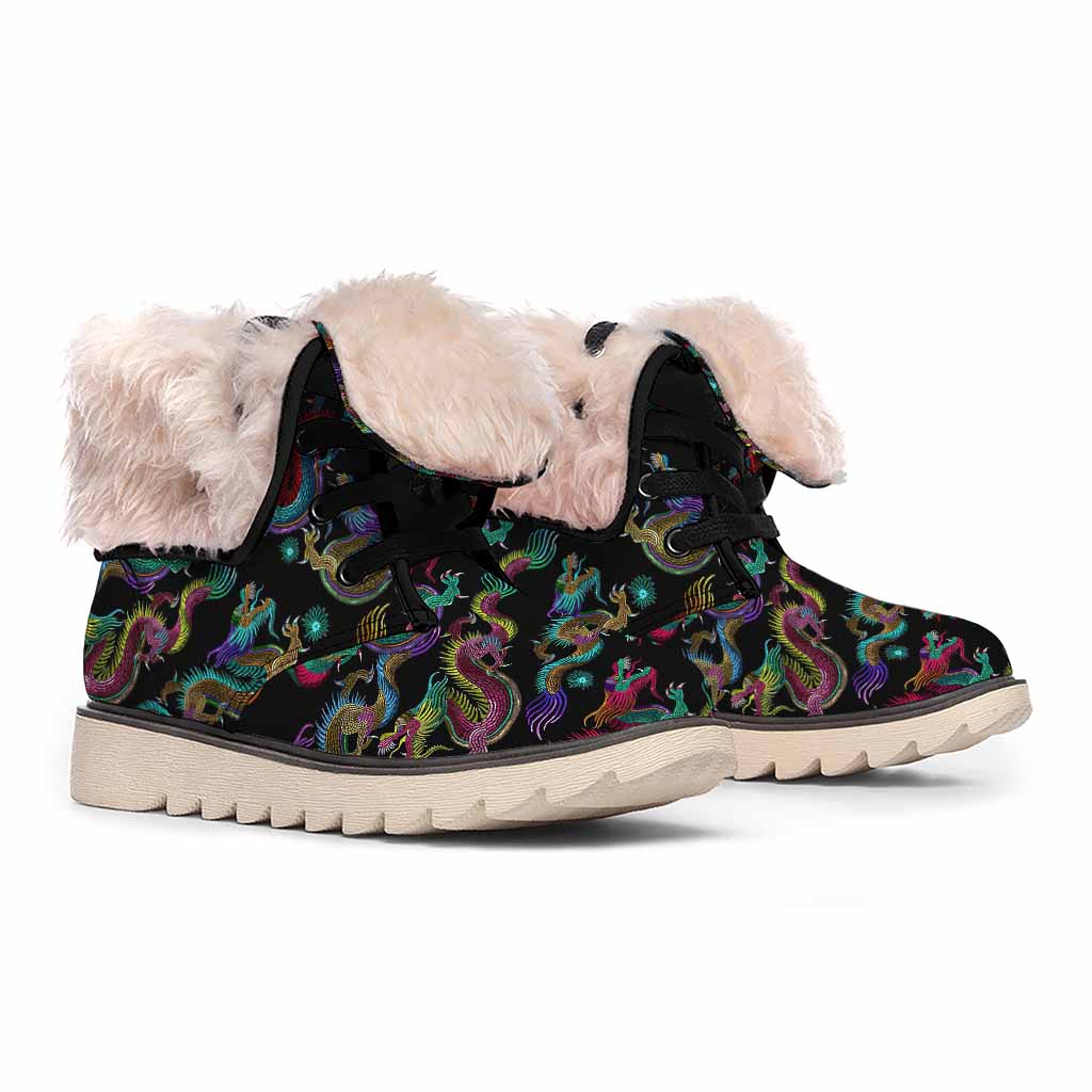 Chinese Dragon Pattern Print Winter Boots