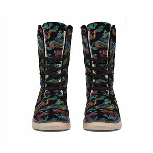 Chinese Dragon Pattern Print Winter Boots