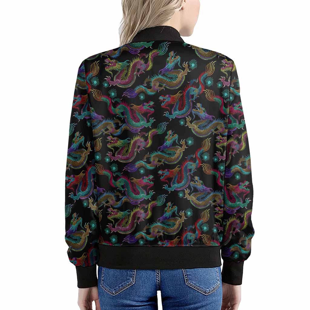 Chinese Dragon Pattern Print Women's Bomber Jacket