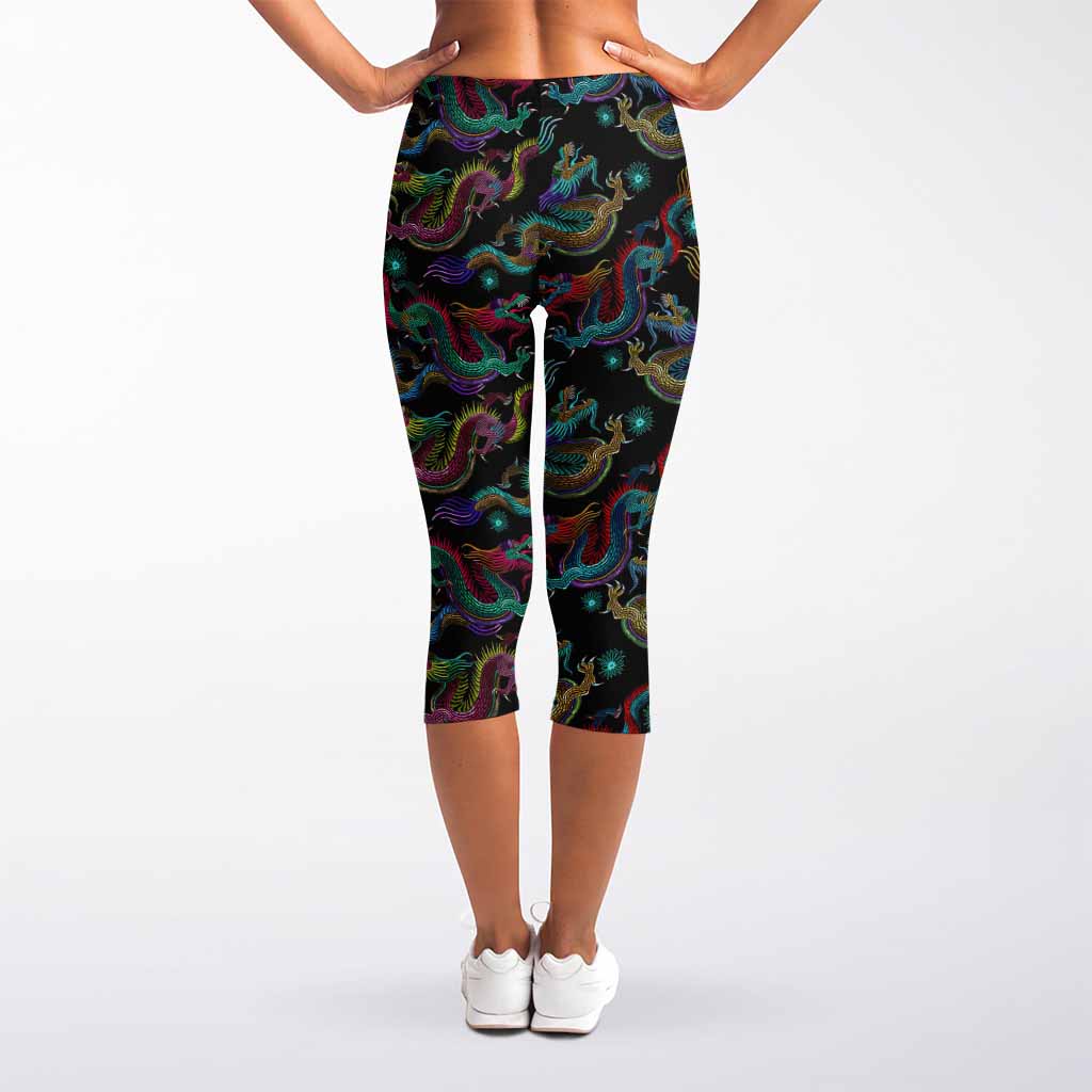 Chinese Dragon Pattern Print Women's Capri Leggings