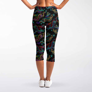 Chinese Dragon Pattern Print Women's Capri Leggings