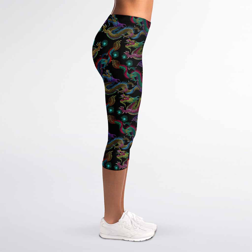 Chinese Dragon Pattern Print Women's Capri Leggings