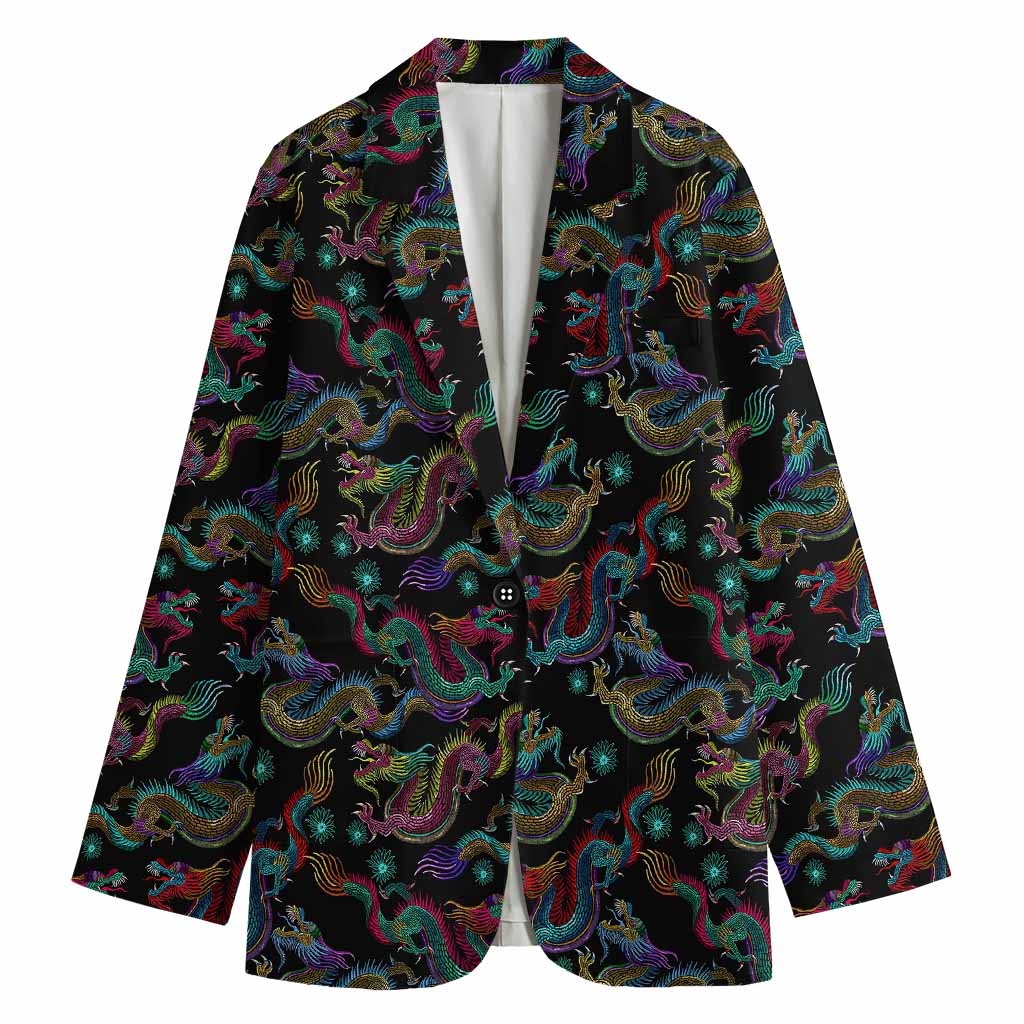 Chinese Dragon Pattern Print Women's Cotton Blazer