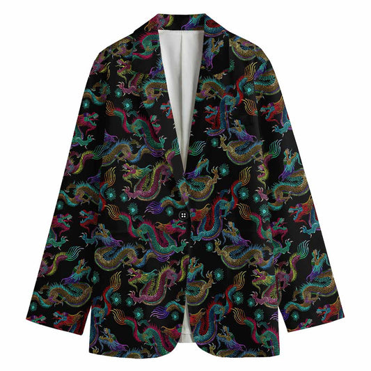 Chinese Dragon Pattern Print Women's Cotton Blazer