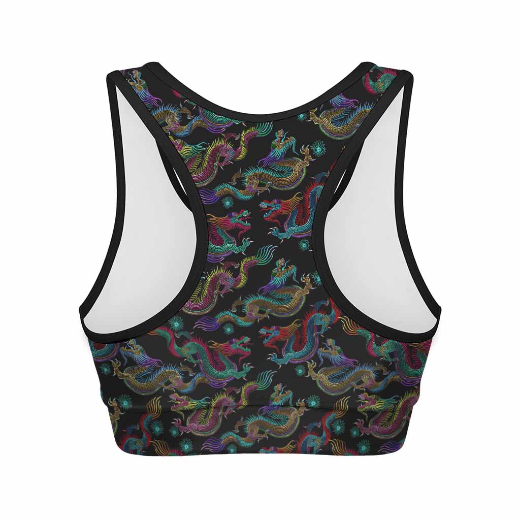 Chinese Dragon Pattern Print Women's Sports Bra