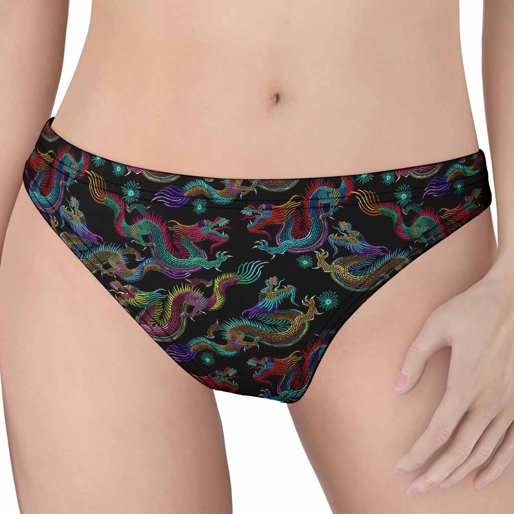 Chinese Dragon Pattern Print Women's Thong