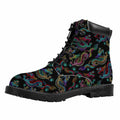 Chinese Dragon Pattern Print Padded Collar Lace Up Boots