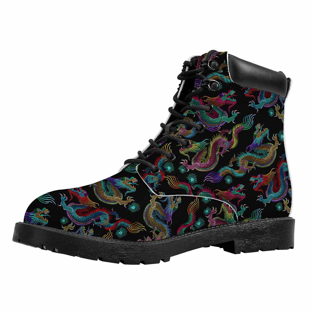 Chinese Dragon Pattern Print Work Boots