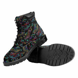 Chinese Dragon Pattern Print Work Boots