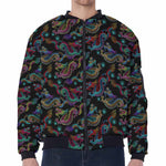 Chinese Dragon Pattern Print Zip Sleeve Bomber Jacket