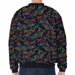 Chinese Dragon Pattern Print Zip Sleeve Bomber Jacket