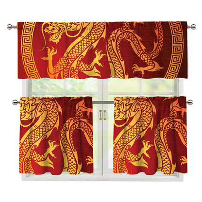 Chinese Dragon Zodiac Sign Print 3 Piece Kitchen Curtains