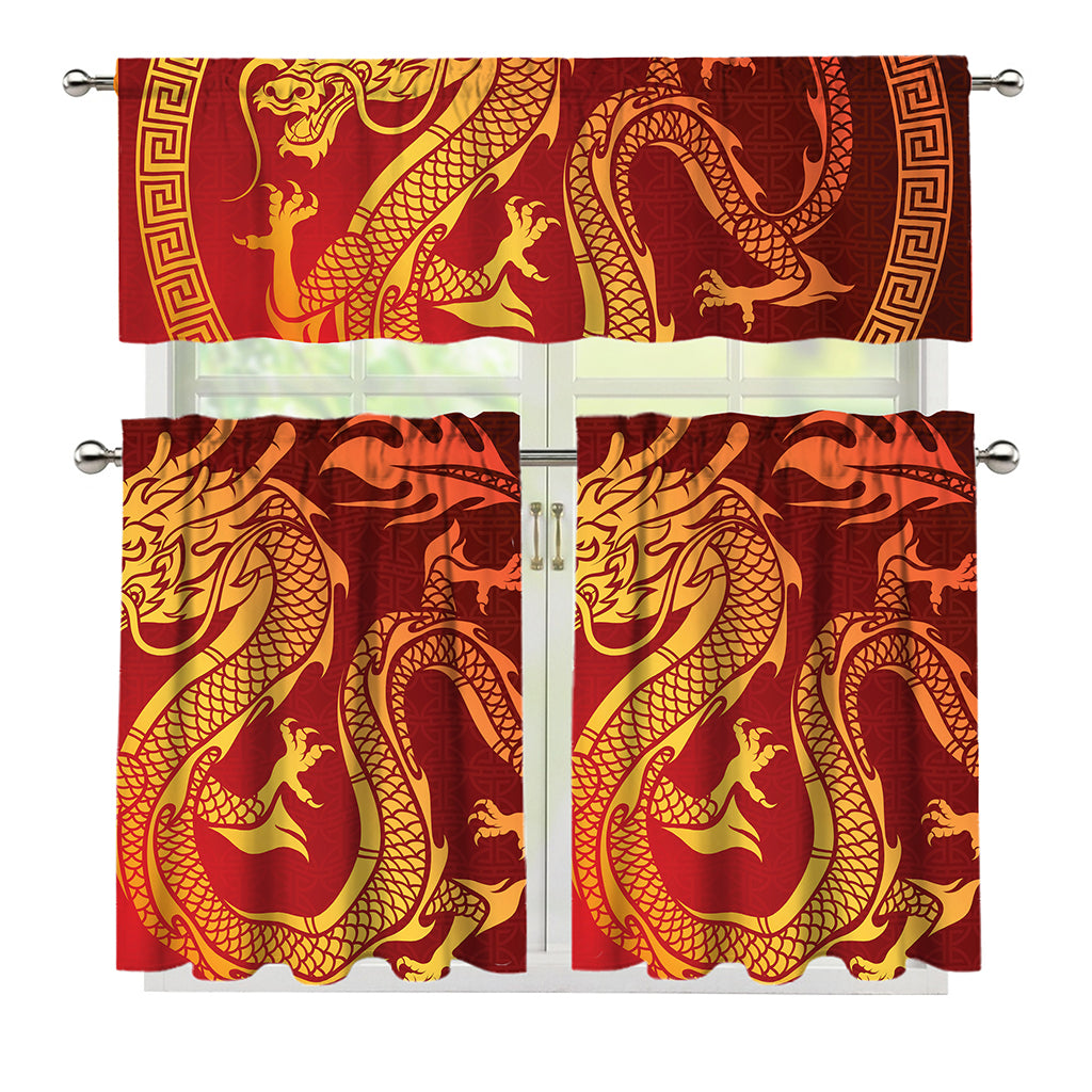 Chinese Dragon Zodiac Sign Print 3 Piece Kitchen Curtains