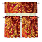 Chinese Dragon Zodiac Sign Print 3 Piece Kitchen Curtains