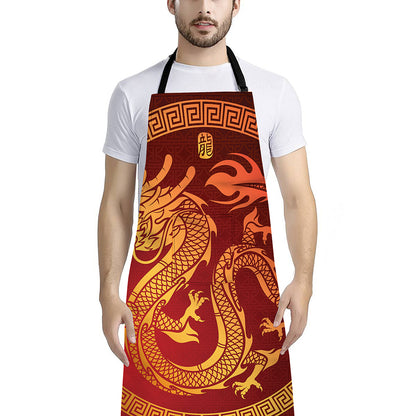 Chinese Dragon Zodiac Sign Print Bib Apron With Pocket