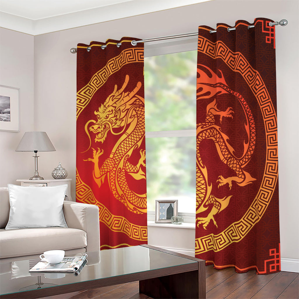 Chinese Dragon Zodiac Sign Print Blackout Grommet Curtains