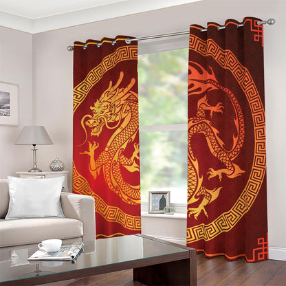 Chinese Dragon Zodiac Sign Print Blackout Grommet Curtains