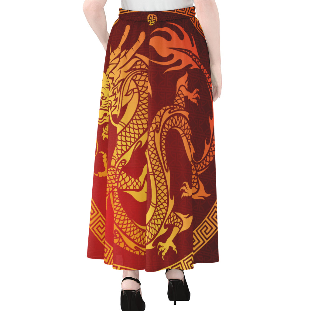 Chinese Dragon Zodiac Sign Print Chiffon Maxi Skirt