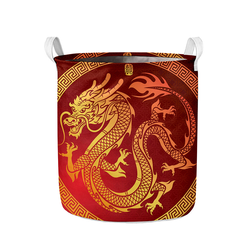 Chinese Dragon Zodiac Sign Print Collapsible Laundry Basket